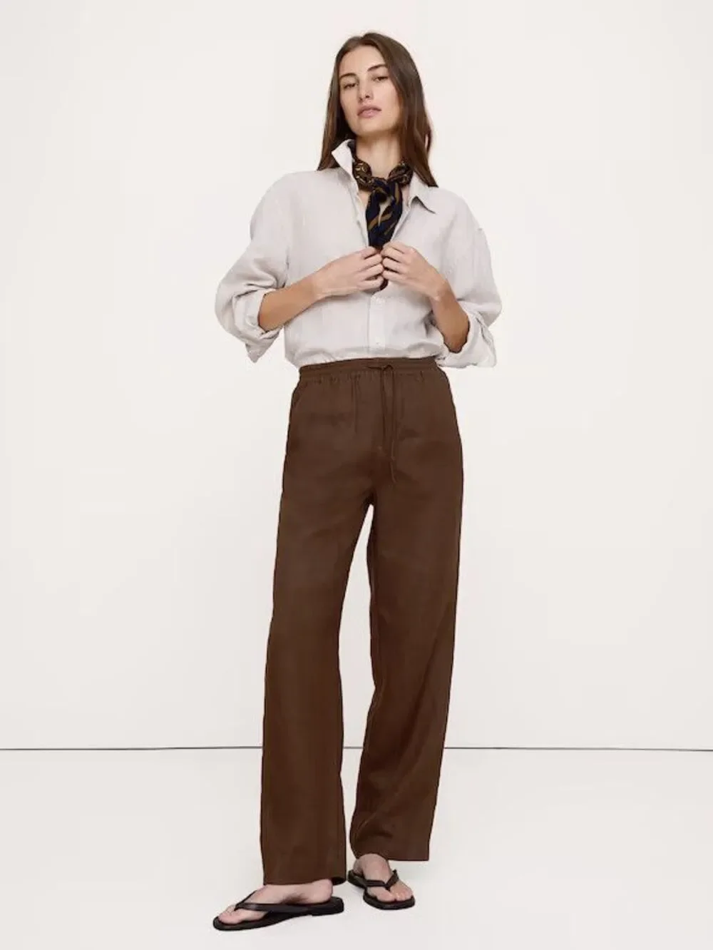 Banana Republic Getaway Straight Leg Linen Pant Reddish Brown #875078